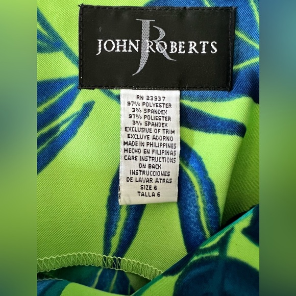 Vintage John Roberts Womens Size 6 Hawaiian Tropical Green & Blue Vacation Dress - Picture 3 of 4